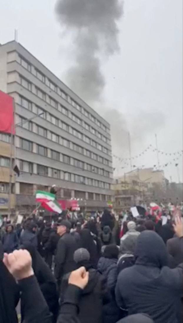 Smoke rises amidst pro-government rally in Tehran