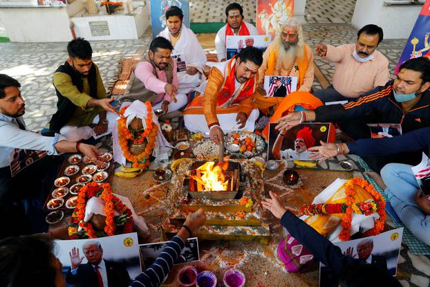 Activists of Hindu Sena, perform a special prayer to ensure a victory of U.S. President Donald Trump in the elections, in New Delhi