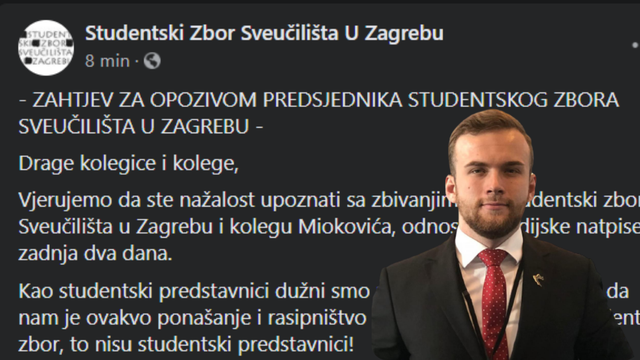 Studentski zbor traži opoziv HDZ-ovca Miokovića koji je trošio na torbu, mobitele, sef