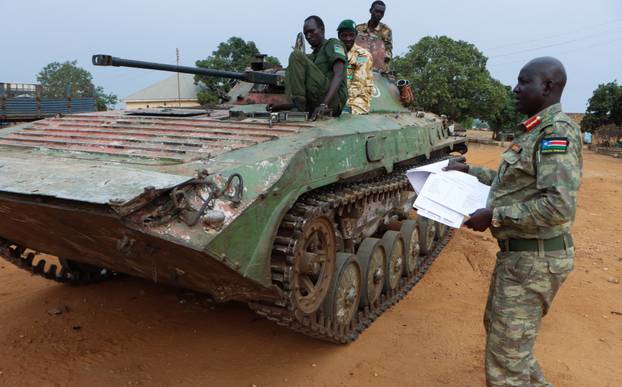Major General Lul Ruai Koang the spokesperson for the SSPDF attends a press conference in Juba