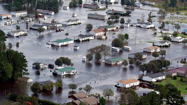 Houses sit in floodwater caused by Hurricane Florence, in this aerial picture, in Lumberton