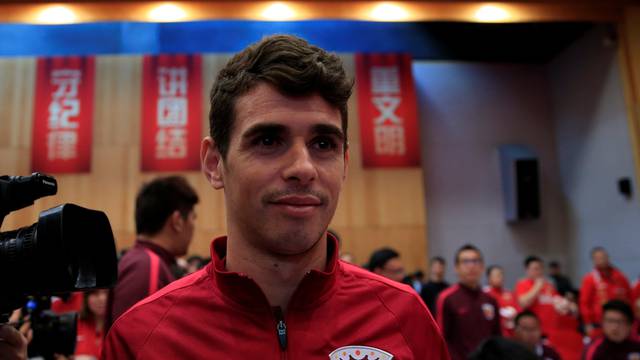 Brazilian soccer player Oscar attends the 2017 SIPG Football Club's season mobilization of the Chinese Super League, in Shanghai