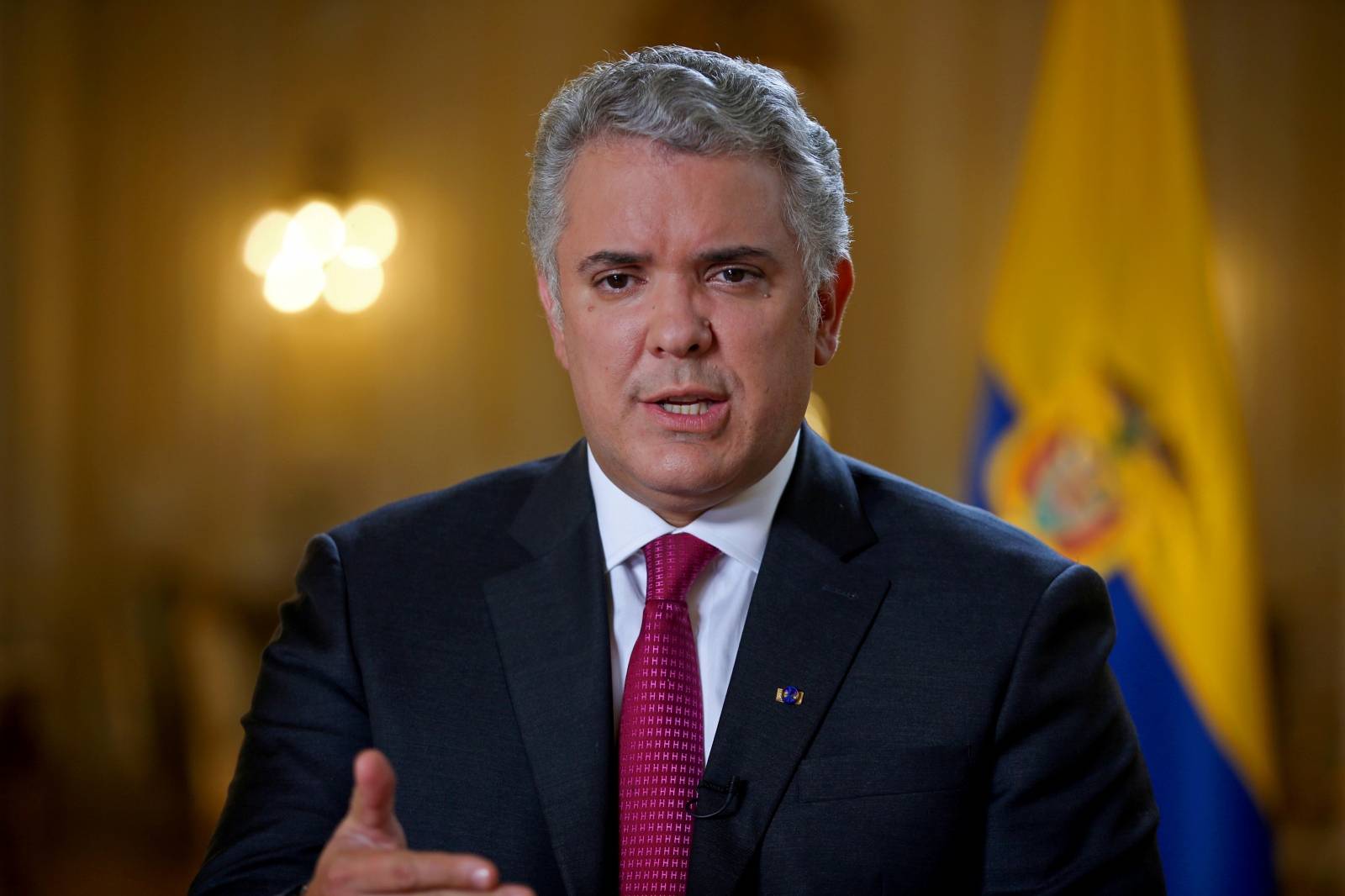 FILE PHOTO: Colombia's President Ivan Duque speaks during an interview with Reuters in Bogota