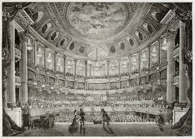 Old,Illustration,Of,Royal,Opera,Of,Versailles.,Created,By,Davioud,
