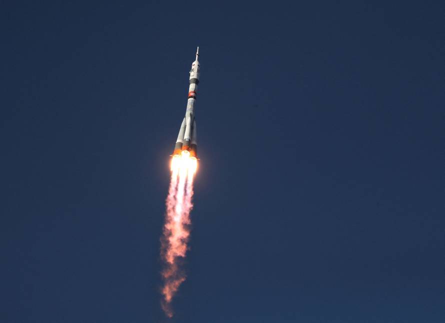 The Soyuz MS-28 spacecraft blasts off to the International Space Station (ISS) from the launchpad at the Baikonur Cosmodrome