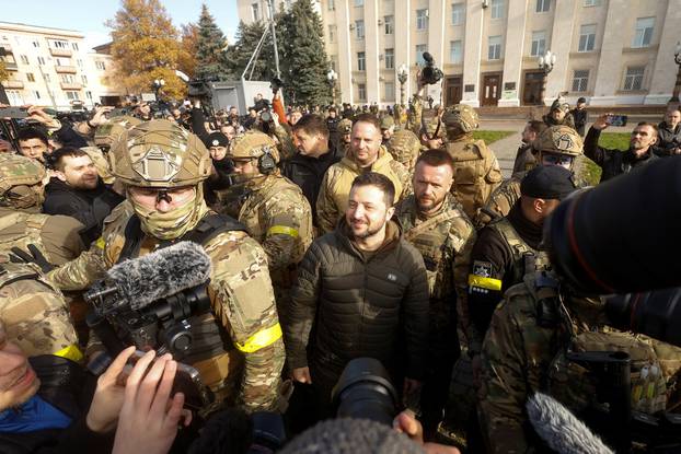 Ukraine's President Zelenskiy speaks in central Kherson