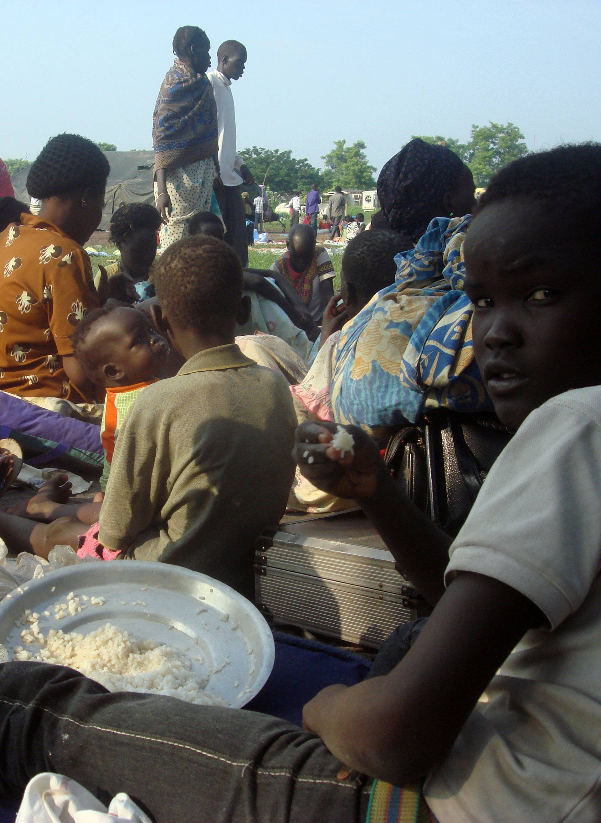 Displaced South Sudanese families are seen in a camp for internally displaced people in the UNMISS compound in Tomping, Juba, South Sudan 