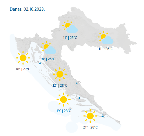 Iznadprosječno toplo i sunčano u Dalmaciji, ujutro svježe i maglovito u unutrašnjosti