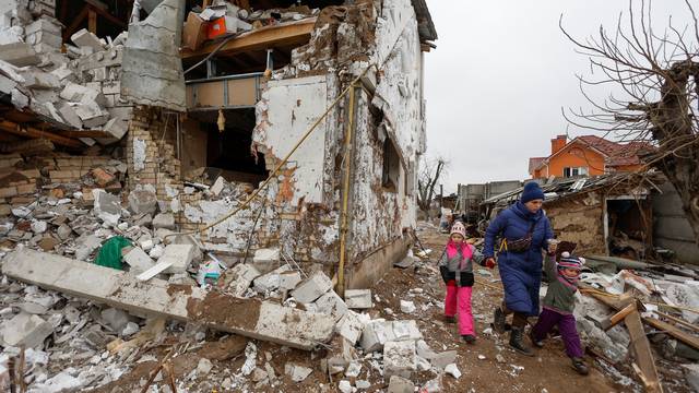 Aftermath of a Russian military attack outside of Kyiv