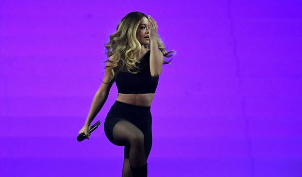 British Singer Rita Ora performs at the 2017 MTV Europe Music Awards at Wembley Arena in London