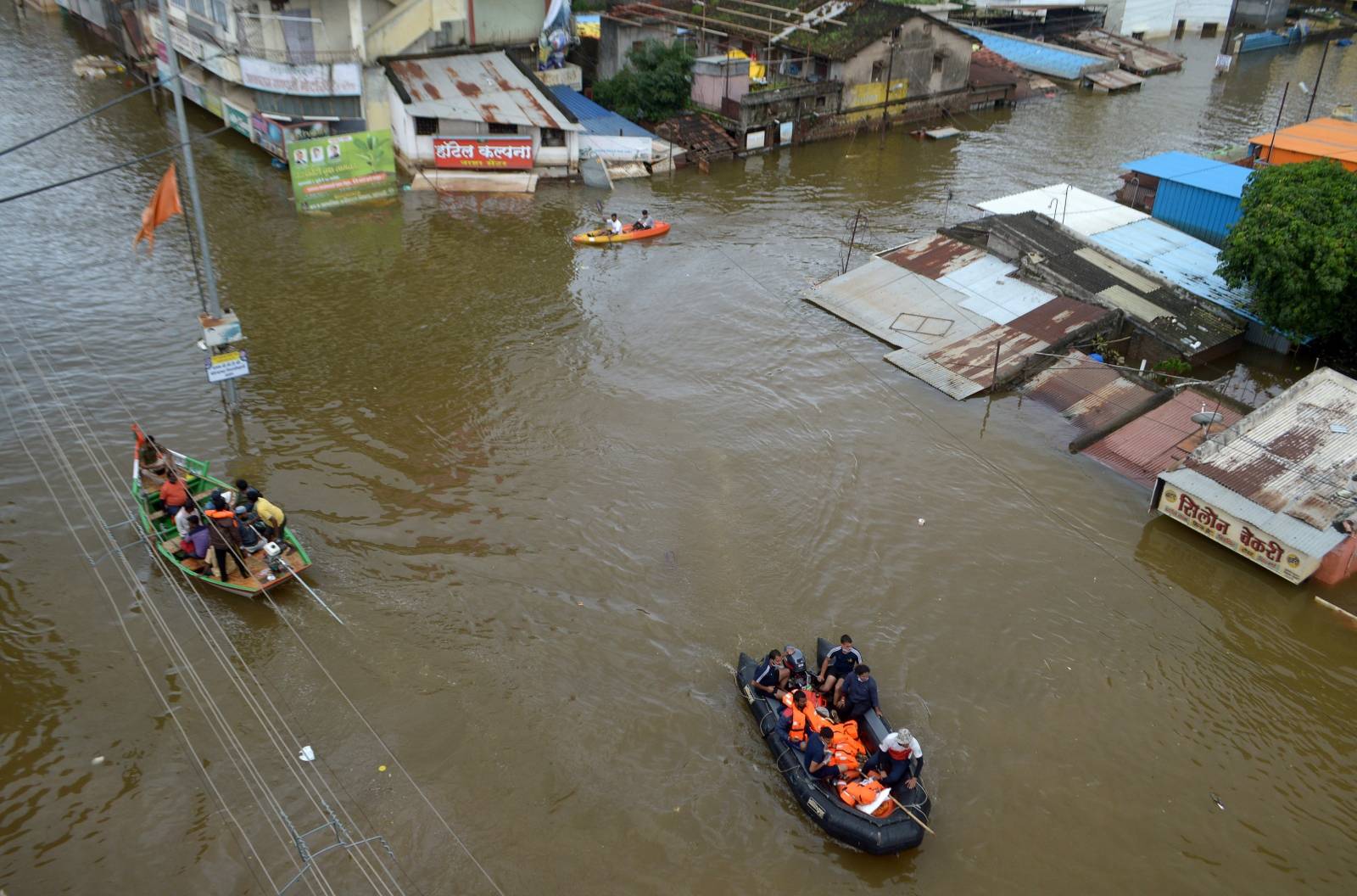 Navy personnel evacuate flood-affected people to safer places in Sangli district