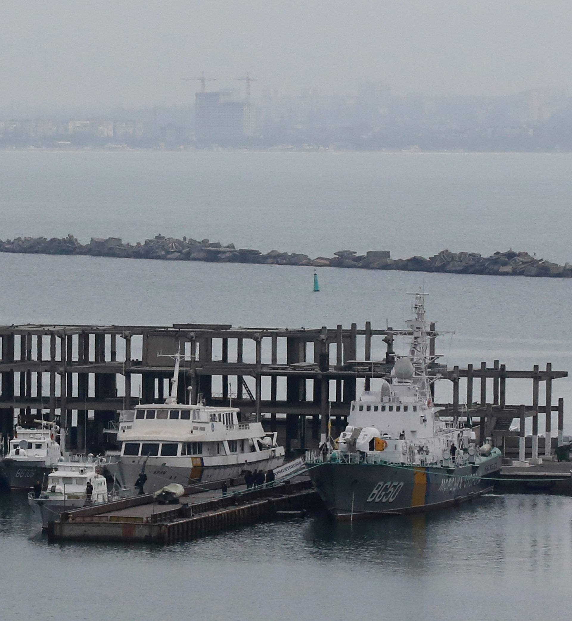 Ukrainian border guard boats are docked in the Black Sea port of Odessa
