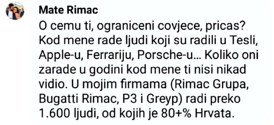 Rimac spustio Pauku, kritizirao ga je jer zapošljava strance: O čemu ti to, ograničeni čovječe?