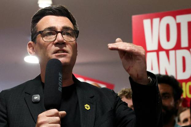 FILE PHOTO: Greater Manchester mayor and Labour candidate Andy Burnham delivers a speech, in Wigan