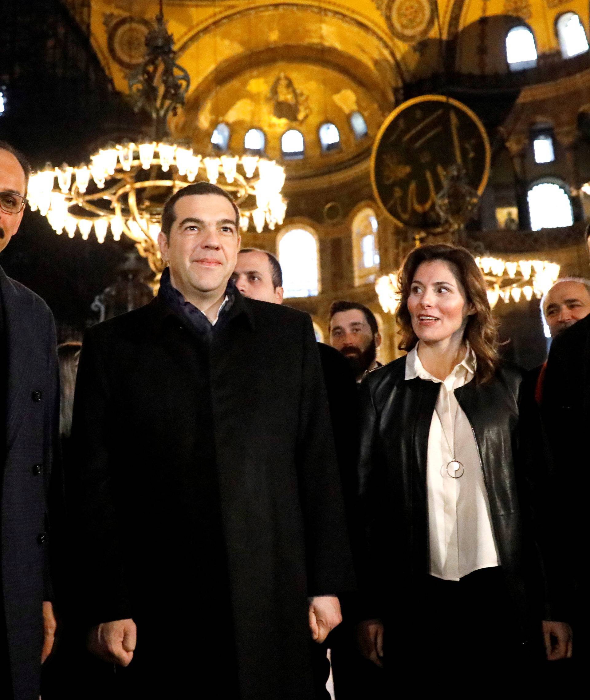 Greek PM Tsipras and Turkish officials visit the Byzantine-era monument of Hagia Sophia or Ayasofya, now a museum, in Istanbul