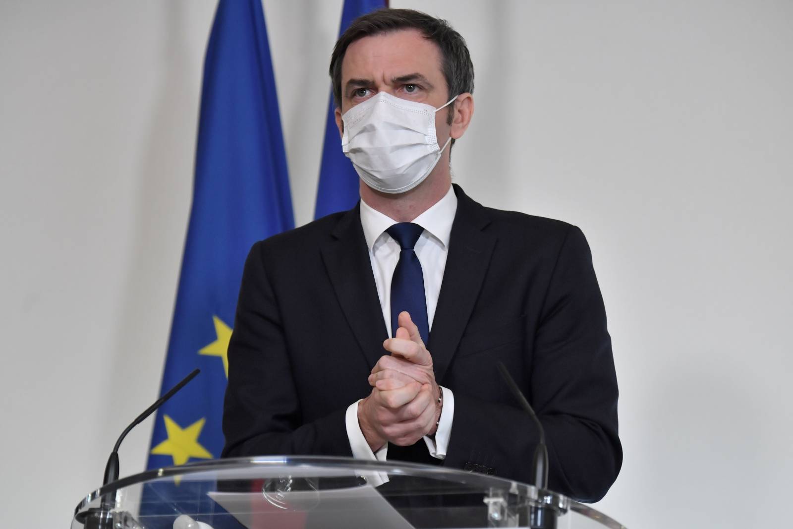 French Health Minister Veran gives a press conference on the Pfizer-BioNTech coronavirus vaccine