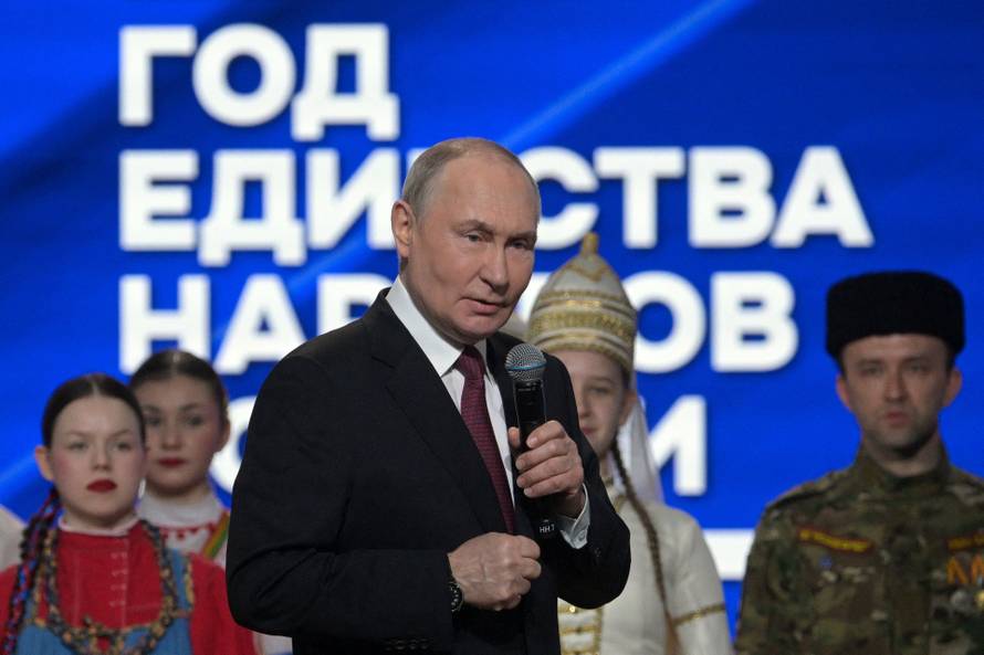 Russian President Vladimir Putin attends a ceremony in Moscow