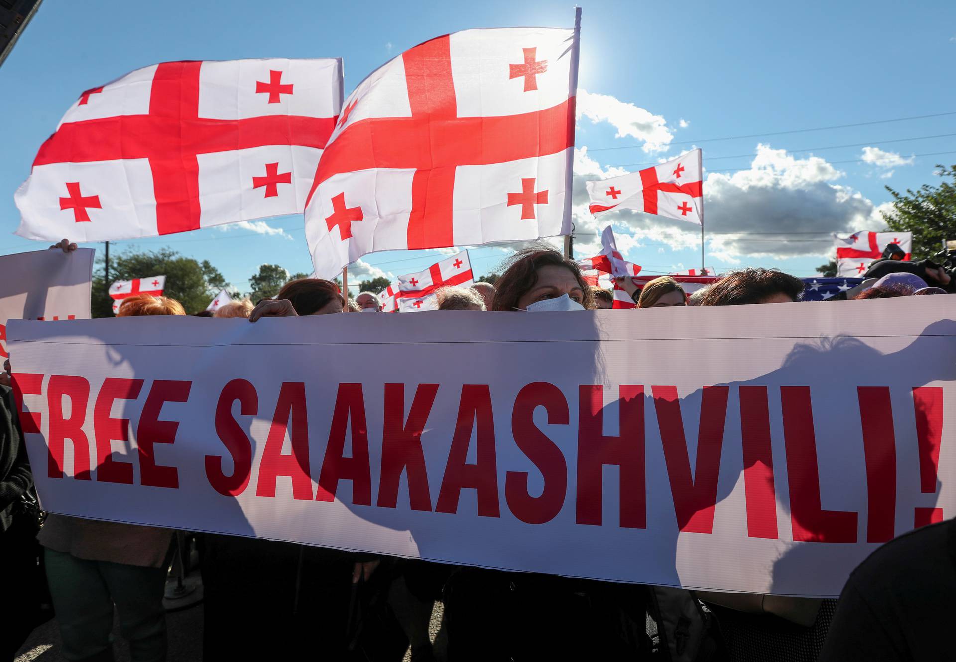 FILE PHOTO: Supporters of Georgian ex-president Mikheil Saakashvili hold a rally in Rustavi