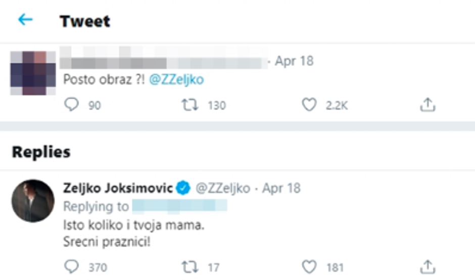 Joksimović napao hejtera: 'Moj obraz košta kao tvoja mama...'