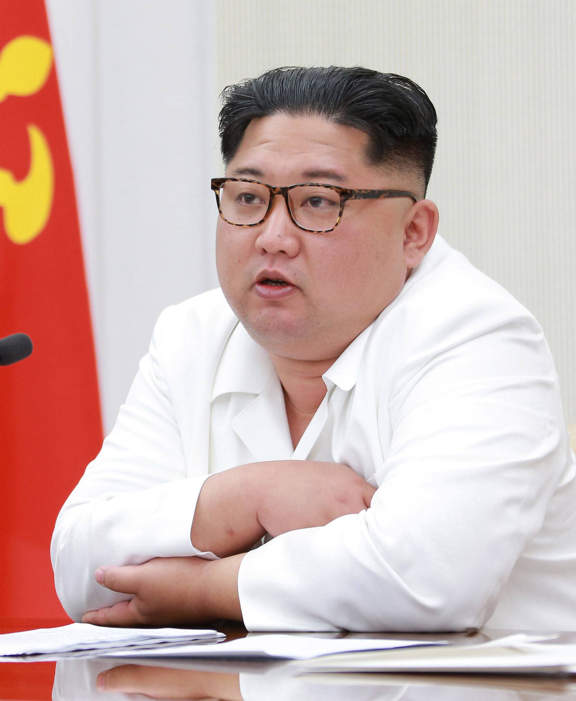 North Korean leader Kim Jong Un speaks during the first enlarged meeting of the seventh Central Military Commission of the Workers' Party of Korea in Pyongyang