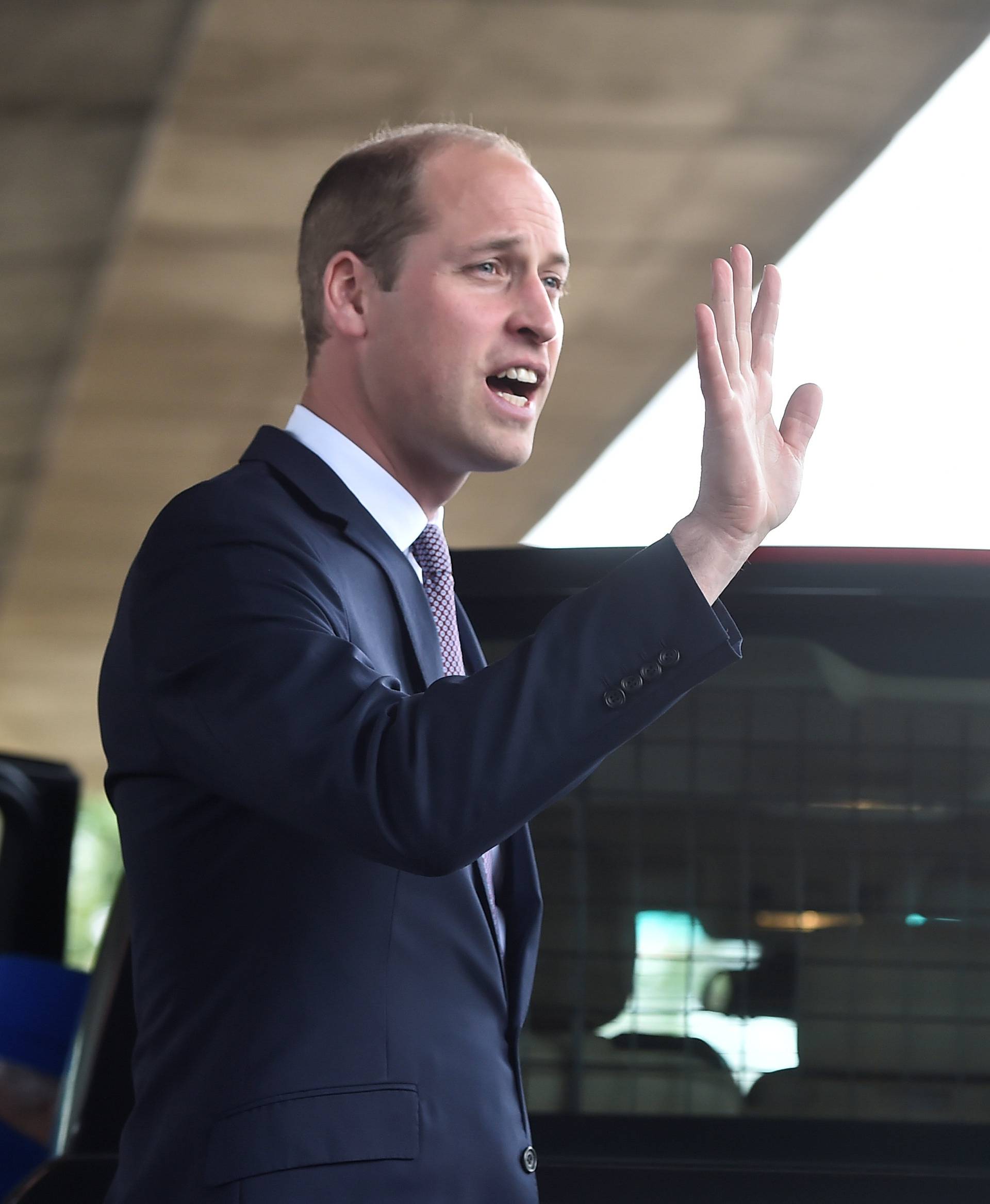 Britain's Prince William leaves after visiting the scene of the fire that destroyed the Grenfell Tower block, and an aid centre, in north Kensington, West London