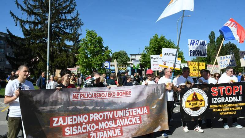 FOTO Veliki prosvjed u Sisku protiv farmi pilića: 'Svi za spas Hrvatske od megafarmi'