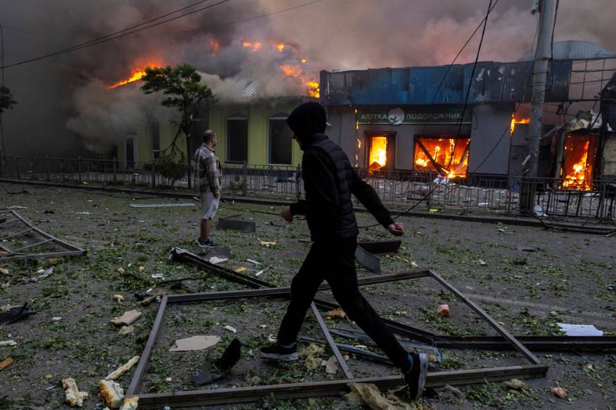 Aftermath of an overnight Russian missile and drone strike, in Kyiv