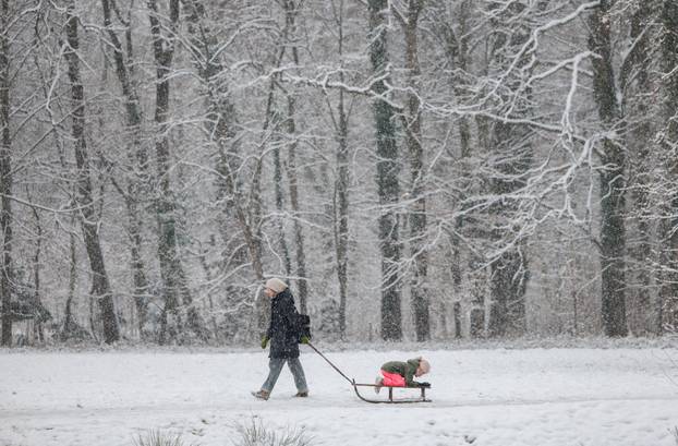 Snow-covered Maksimir park in Zagreb