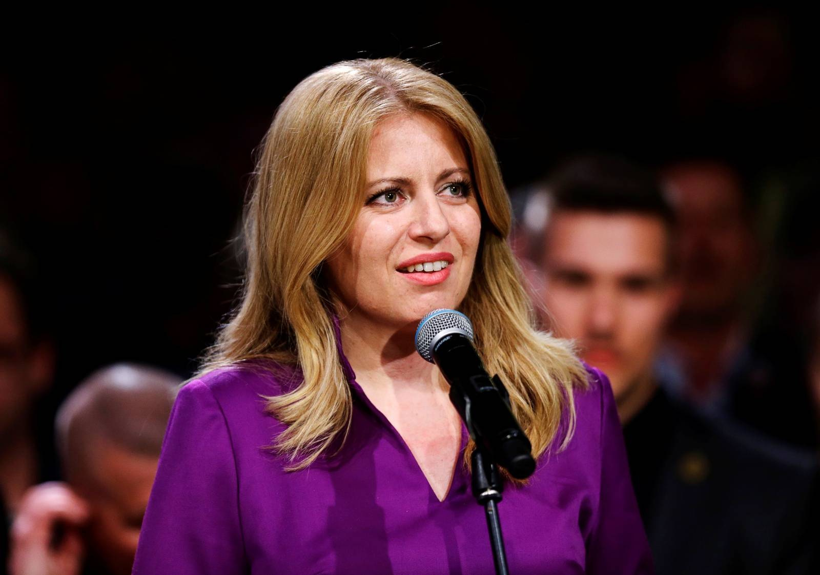 Slovakia's presidential candidate Zuzana Caputova speaks after winning the presidential election, at her party's headquarters in Bratislava