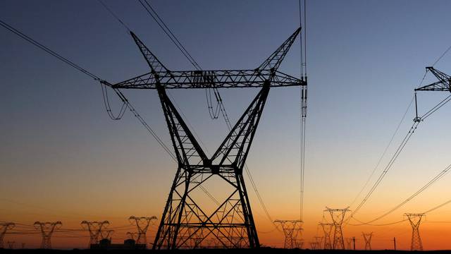 Electricity pylons carry power from Cape Town's Koeberg nuclear power plant