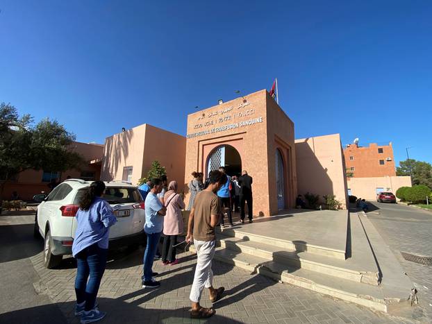 People line up for blood donation following a powerful earthquake in Morocco