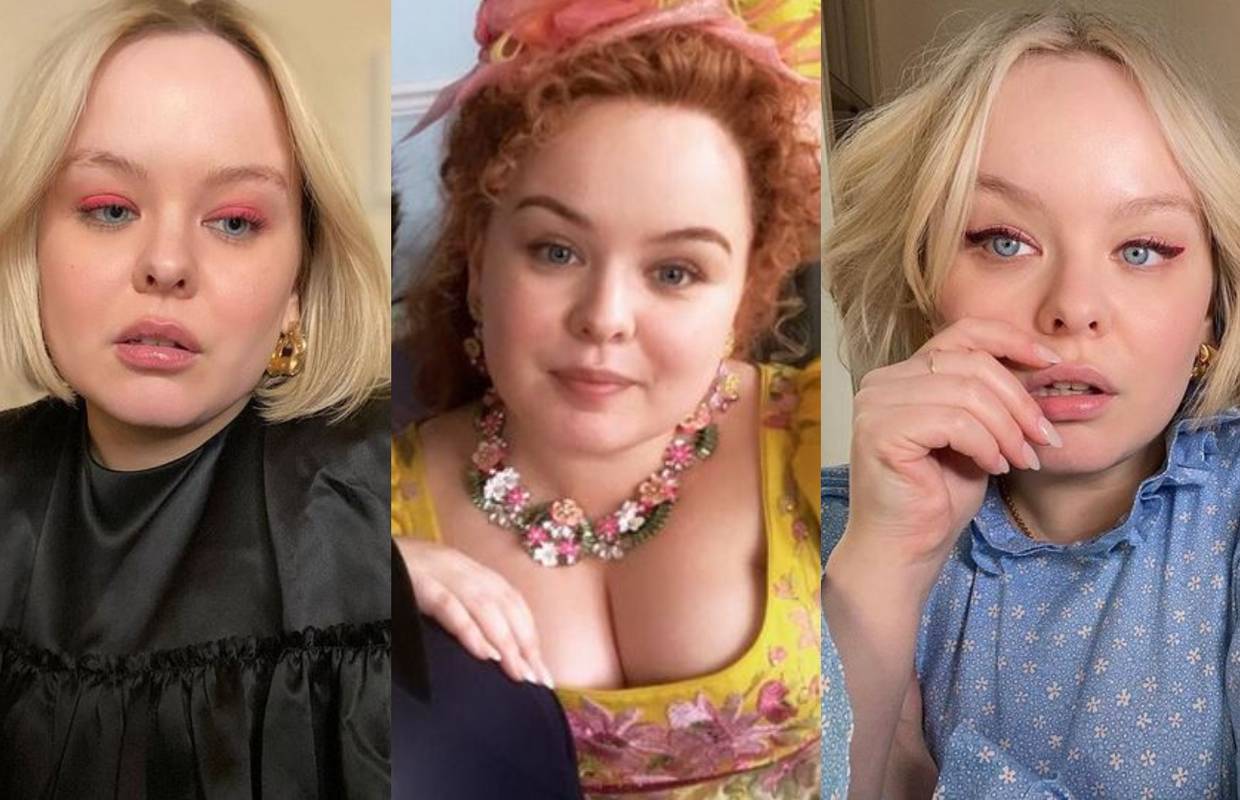 Nicola Coughlan nosi make-up u bojama i ružičaste olovke za oči