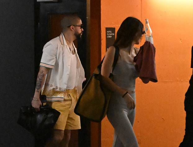 PREMIUM EXCLUSIVE: Kendall Jenner and on-off boyfriend Bad Bunny seen sneaking out of their hotel in Miami