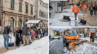 FOTO Zabijelio se Stradun! Tuča pretvorila dubrovačke ulice u ledene potoke, čiste lopatama