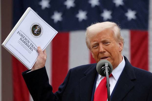 FILE PHOTO: U.S. President Trump delivers remarks on tariffs, at the White House