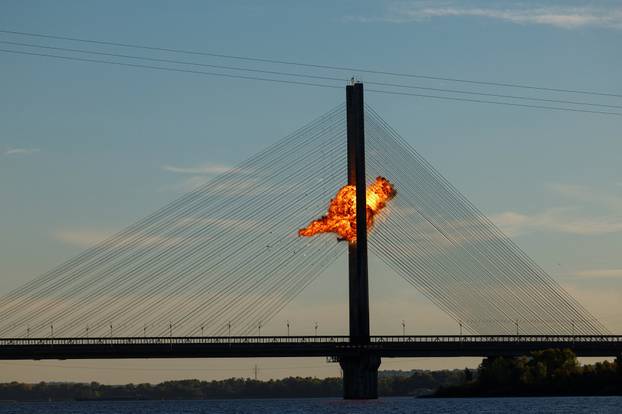 Russian drone attacks a bridge in Kyiv
