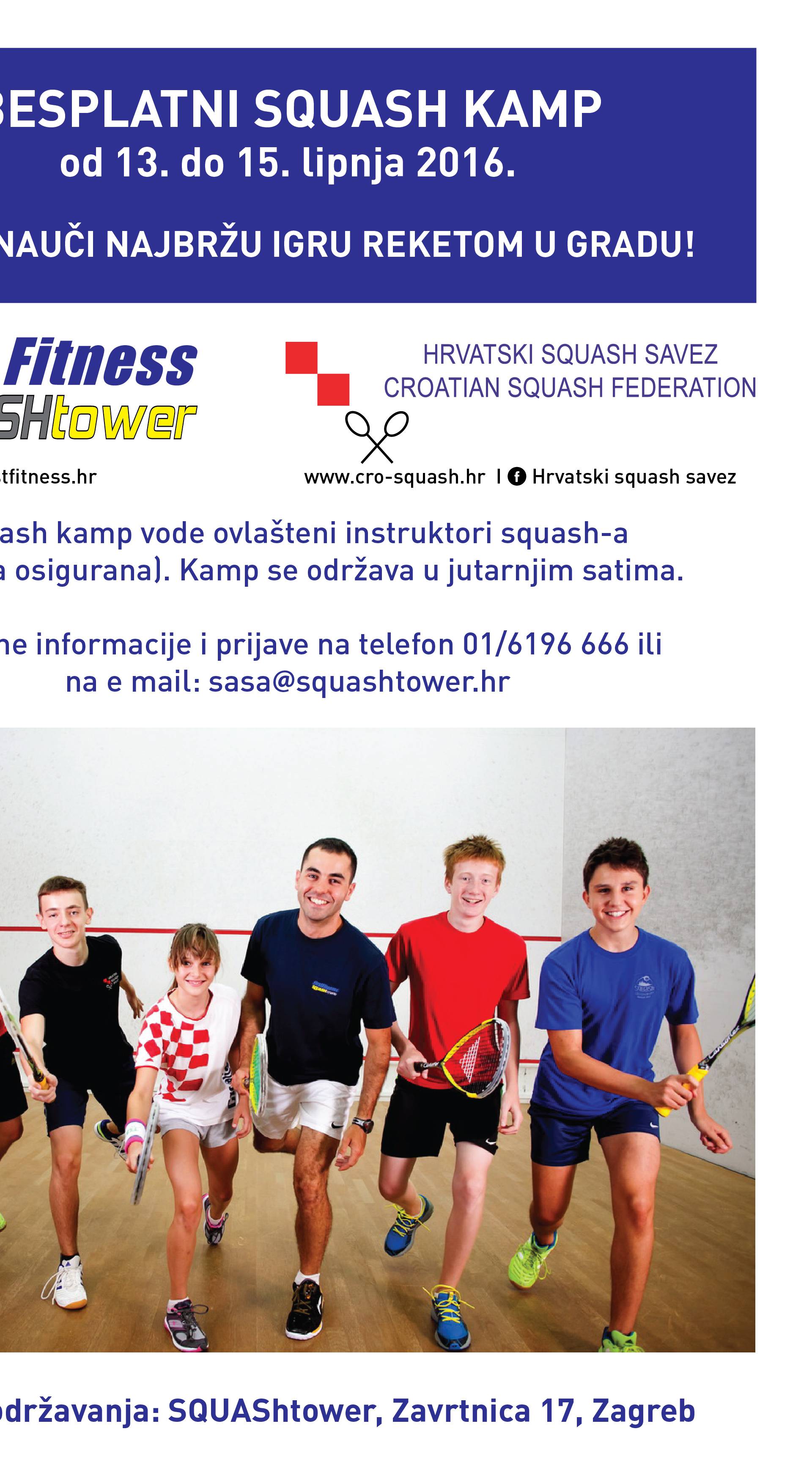 Besplatni squash kamp za vrijeme ljetnih praznika