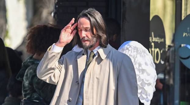 *EXCLUSIVE* An angelic, Keanu Reeves loses his lunch while filming for "Good Fortune'' in LA