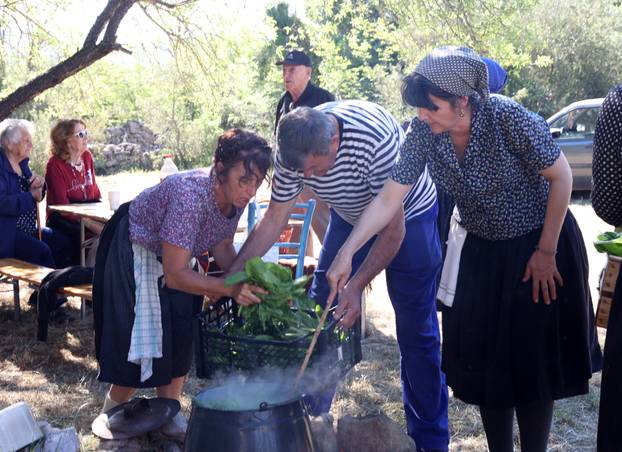 Vodice:Tradicionalni prvosvibanjski piknik u Rakitnici,spremanje divljeg zelja i pulente.