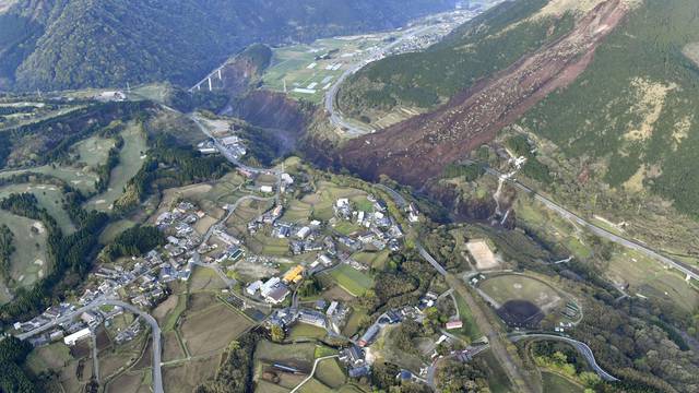 Landslide site caused by an earthquake is seen in Minamiaso town, Kumamoto prefecture, Japan