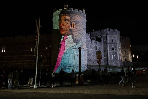 Image of U.S. President Donald Trump alongside disgraced financier Jeffrey Epstein is projected on Windsor castle