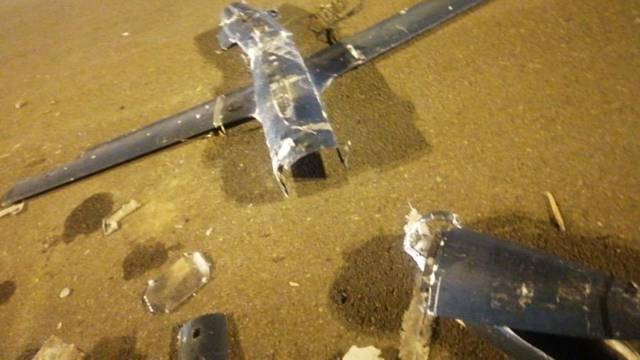 An image of debris and parts of the second bomb-laden drone that was intercepted and destroyed by Saudi defenses thus thwarting the attempt to target civilians in King Abdullah Airport in Jizan, Saudi Arabia