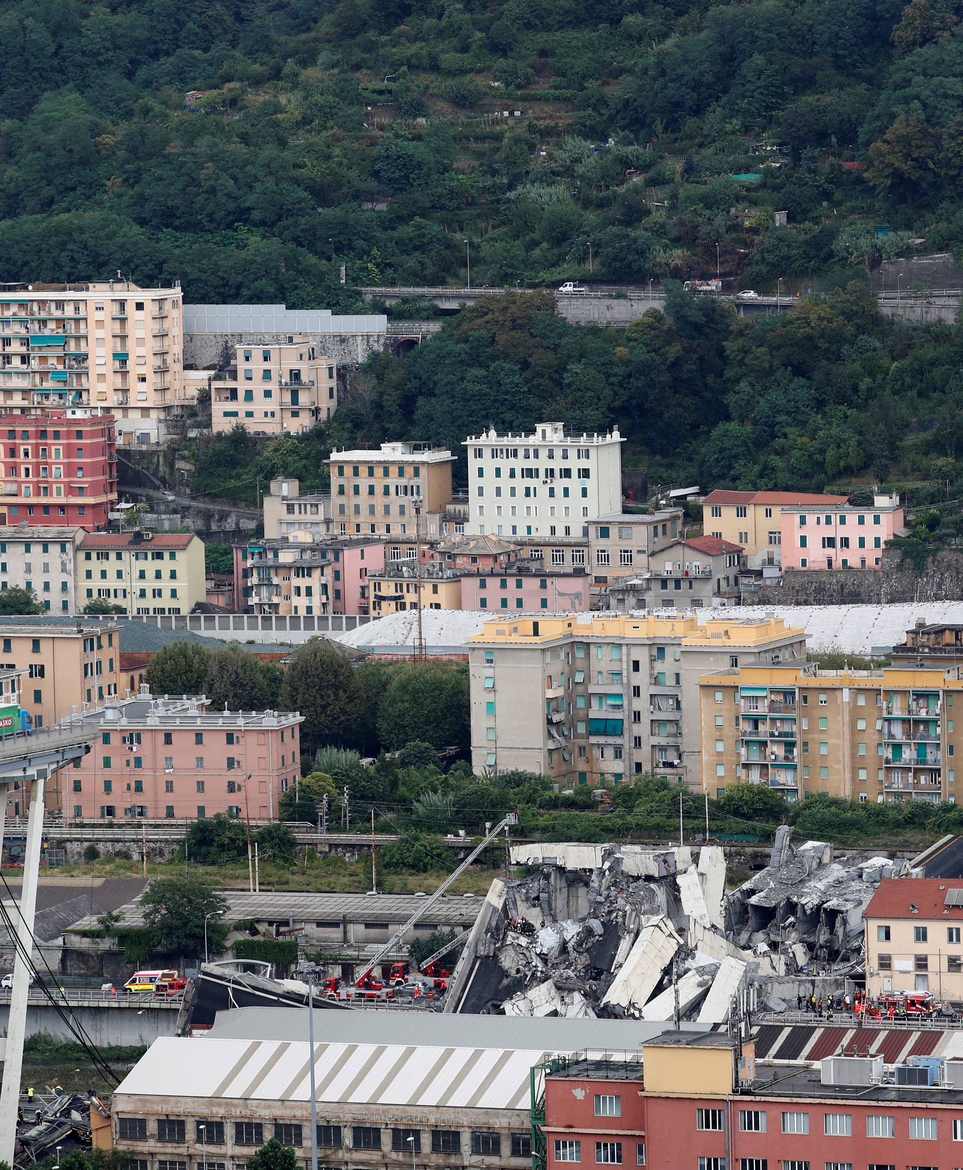 The collapsed Morandi Bridge is seen in the Italian port city of Genoa