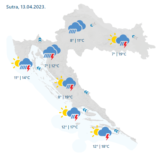 Sutra stiže promjena vremena: Temperature će pasti, a uz kišu očekuje se i snažna grmljavina