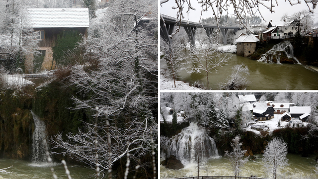 Magični prizori sa slapova Slunjčice: Snijeg pokrio Rastoke