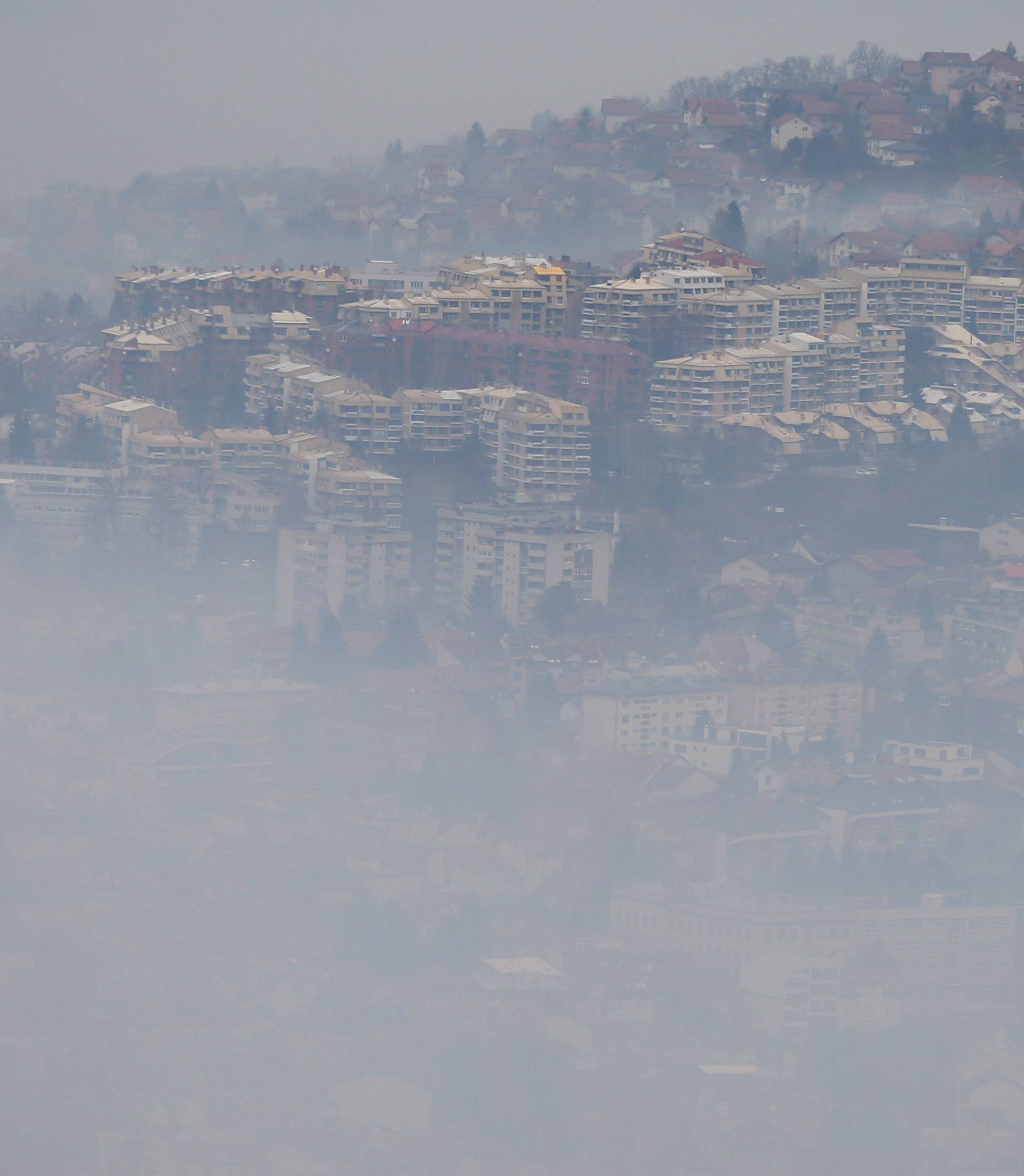 General view of the city as smog blankets Sarajevo