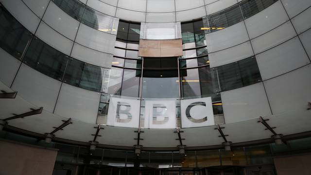 A BBC sign is displayed outside Broadcasting House in London