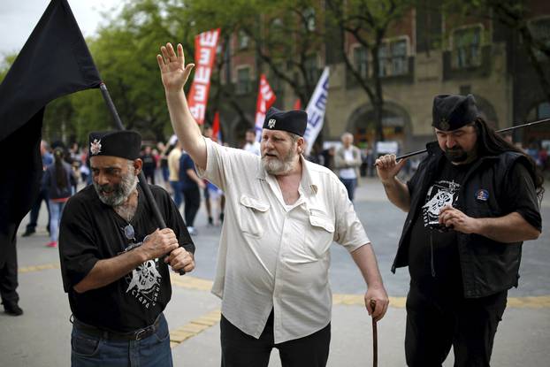 Supporters of Radical Party leader Vojislav Seselj arrive for his pre-election rally in Subotica