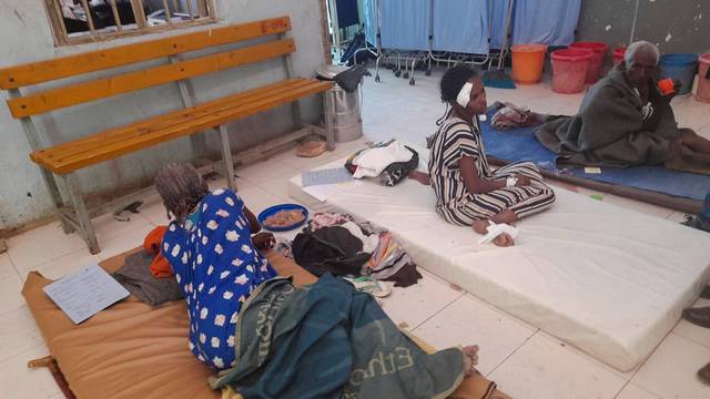 Air strike survivors receive treatment at hospital in the town of Dedebit, northern region of Tigray