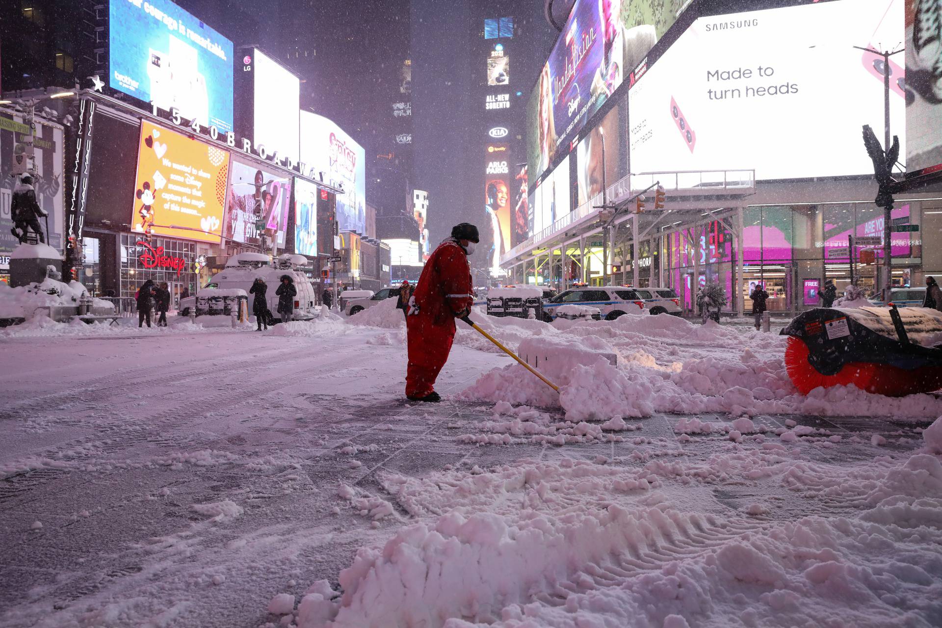 A snowstorm hits New York during the coronavirus disease (COVID-19) pandemic